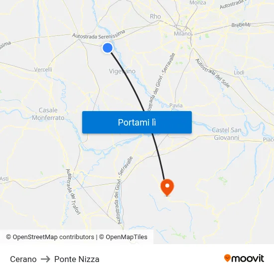 Cerano to Ponte Nizza map