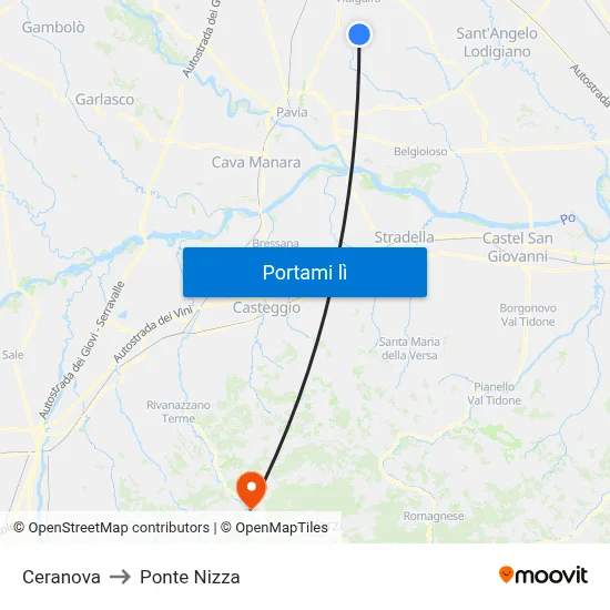 Ceranova to Ponte Nizza map