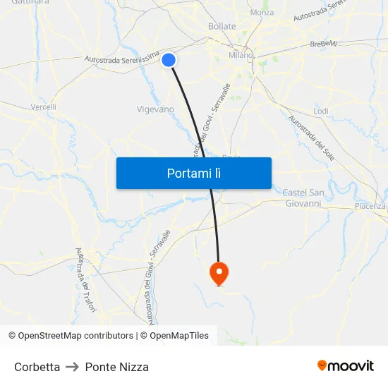 Corbetta to Ponte Nizza map