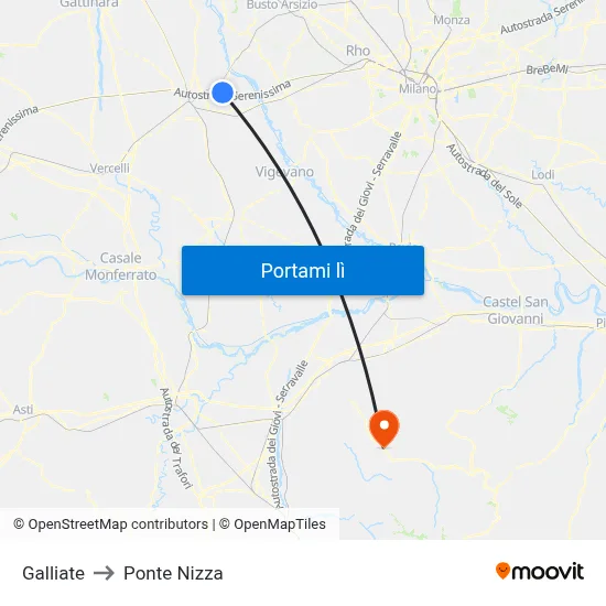 Galliate to Ponte Nizza map