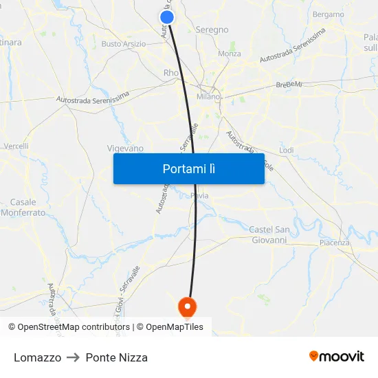 Lomazzo to Ponte Nizza map