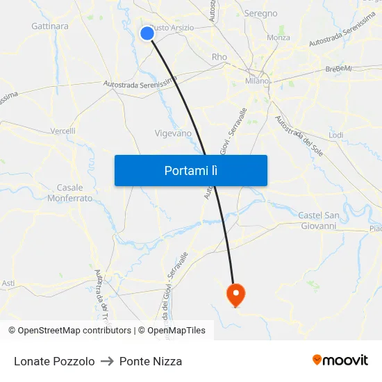 Lonate Pozzolo to Ponte Nizza map