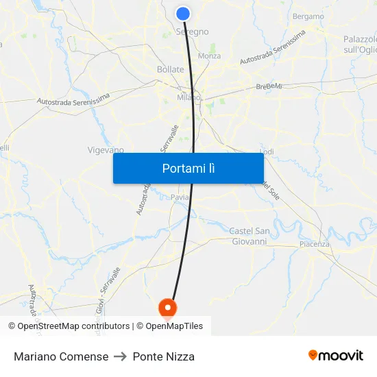 Mariano Comense to Ponte Nizza map