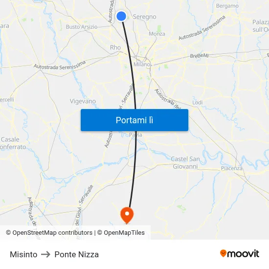Misinto to Ponte Nizza map
