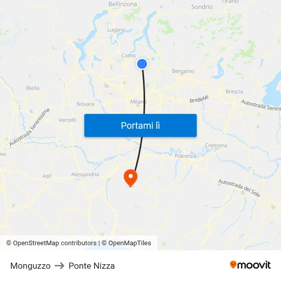 Monguzzo to Ponte Nizza map
