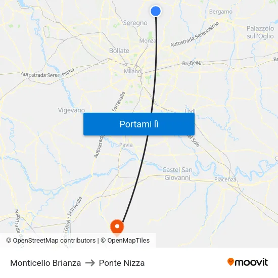 Monticello Brianza to Ponte Nizza map