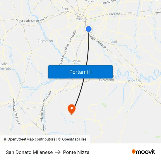 San Donato Milanese to Ponte Nizza map