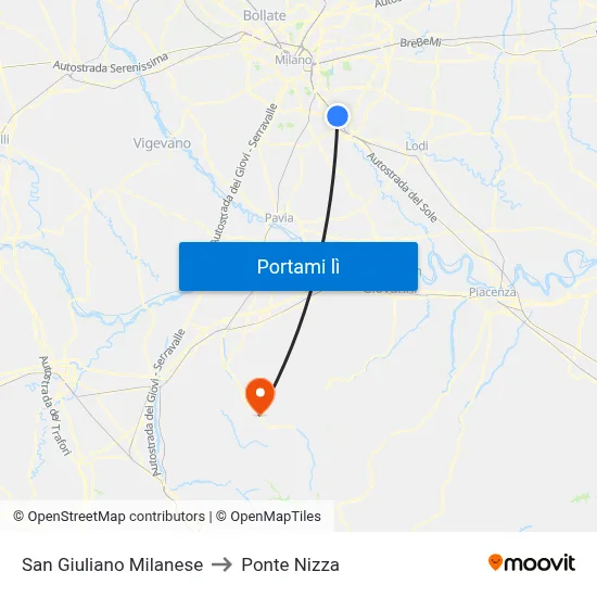 San Giuliano Milanese to Ponte Nizza map