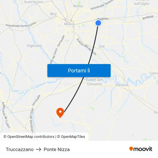Truccazzano to Ponte Nizza map
