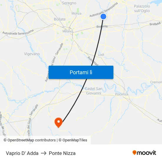Vaprio D' Adda to Ponte Nizza map