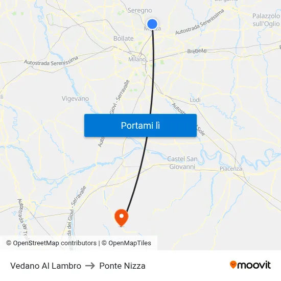 Vedano Al Lambro to Ponte Nizza map