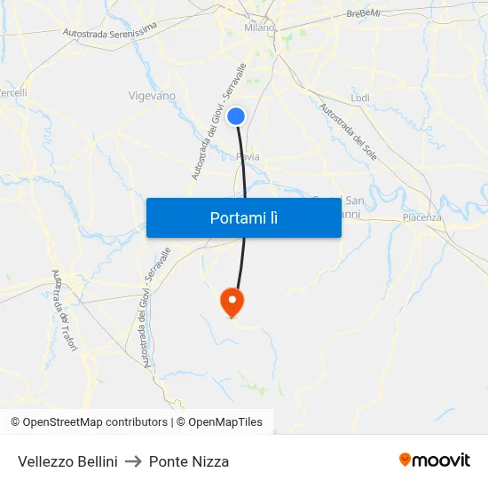 Vellezzo Bellini to Ponte Nizza map
