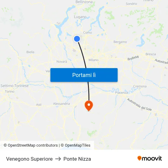 Venegono Superiore to Ponte Nizza map