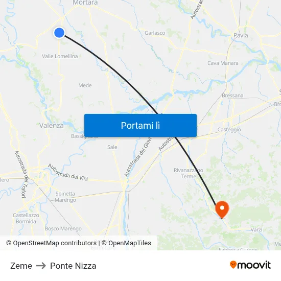 Zeme to Ponte Nizza map