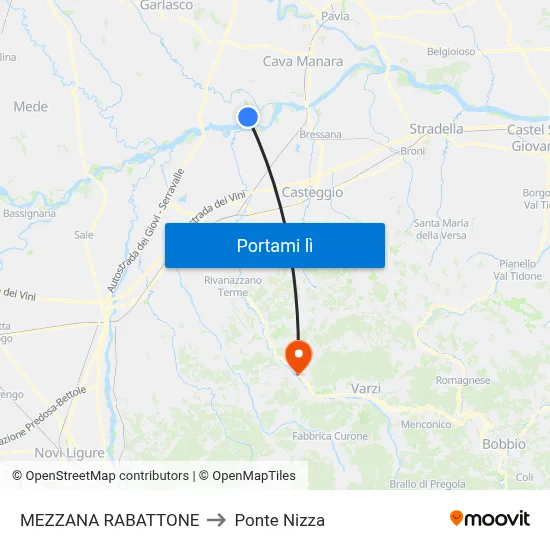 MEZZANA RABATTONE to Ponte Nizza map