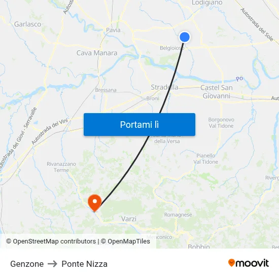 Genzone to Ponte Nizza map