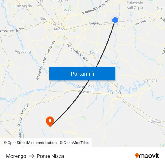 Morengo to Ponte Nizza map