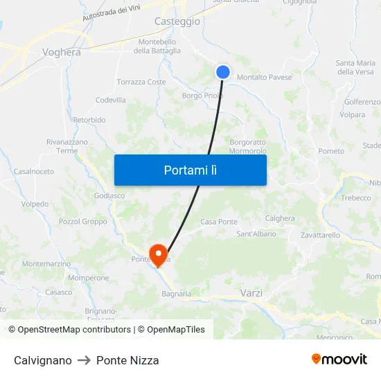 Calvignano to Ponte Nizza map