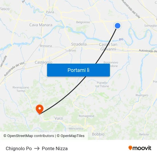 Chignolo Po to Ponte Nizza map
