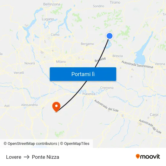 Lovere to Ponte Nizza map