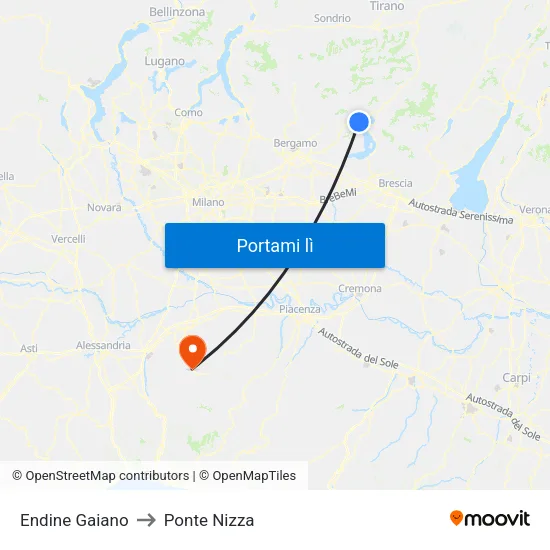 Endine Gaiano to Ponte Nizza map