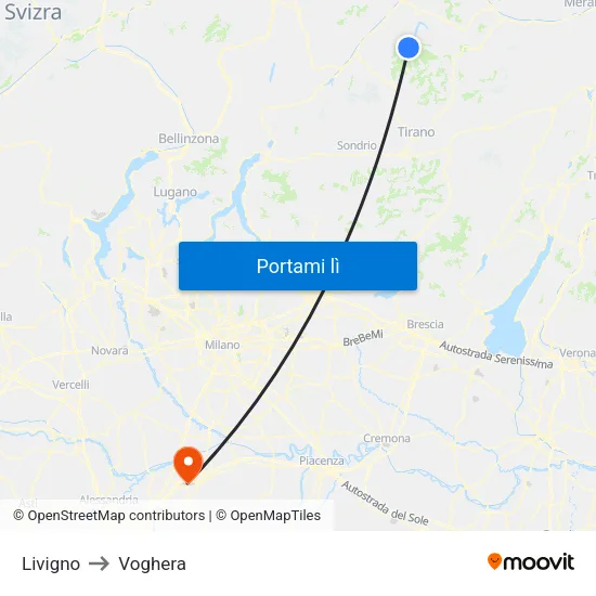 Livigno to Voghera map