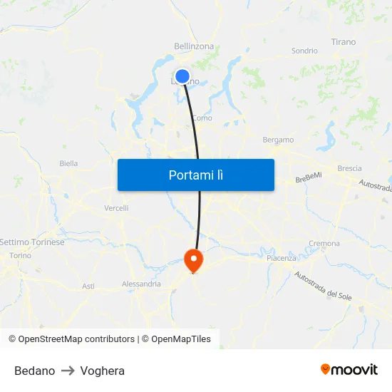 Bedano to Voghera map