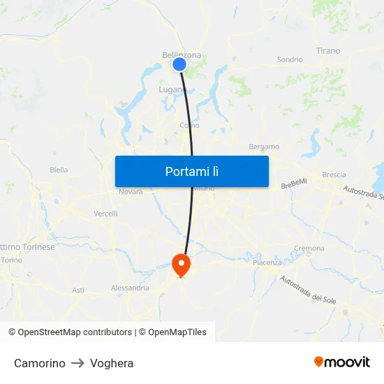 Camorino to Voghera map