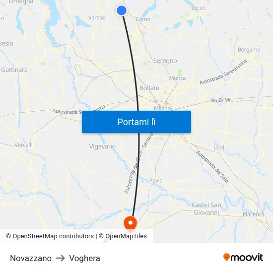 Novazzano to Voghera map