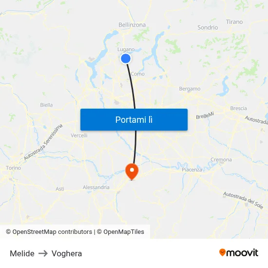 Melide to Voghera map