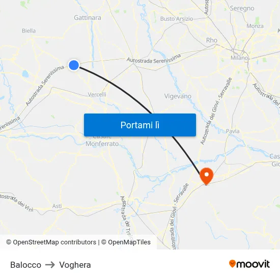 Balocco to Voghera map
