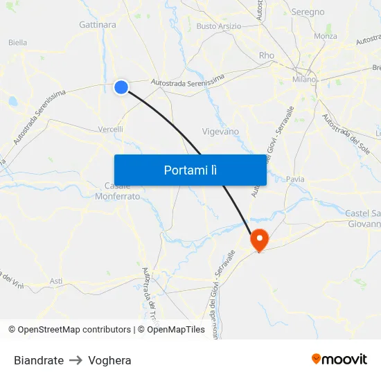 Biandrate to Voghera map