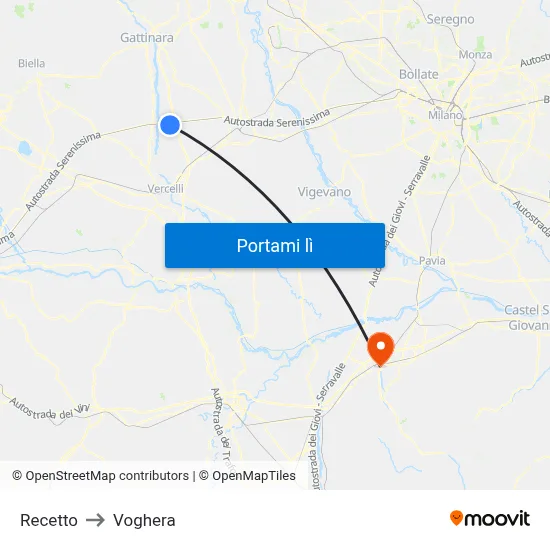 Recetto to Voghera map