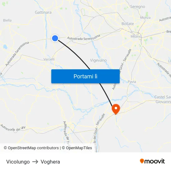 Vicolungo to Voghera map