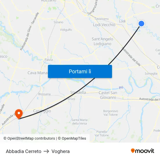 Abbadia Cerreto to Voghera map