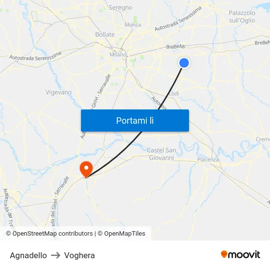 Agnadello to Voghera map
