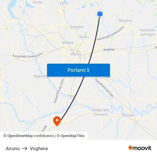 Airuno to Voghera map