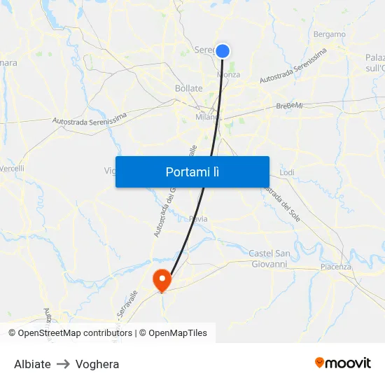 Albiate to Voghera map