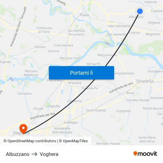 Albuzzano to Voghera map