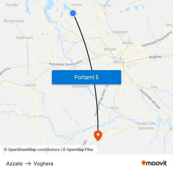 Azzate to Voghera map