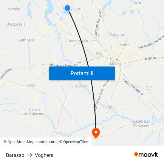 Barasso to Voghera map
