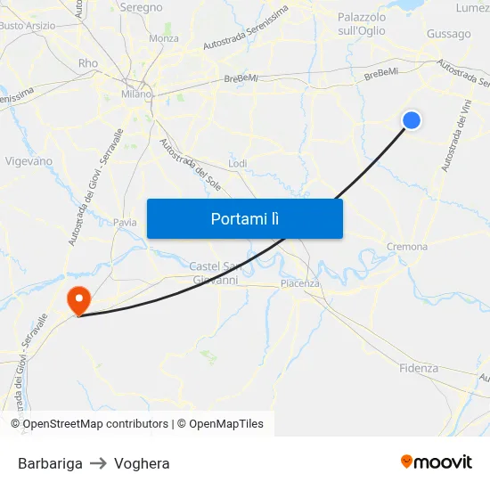 Barbariga to Voghera map