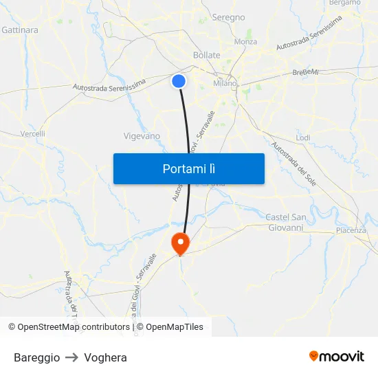 Bareggio to Voghera map