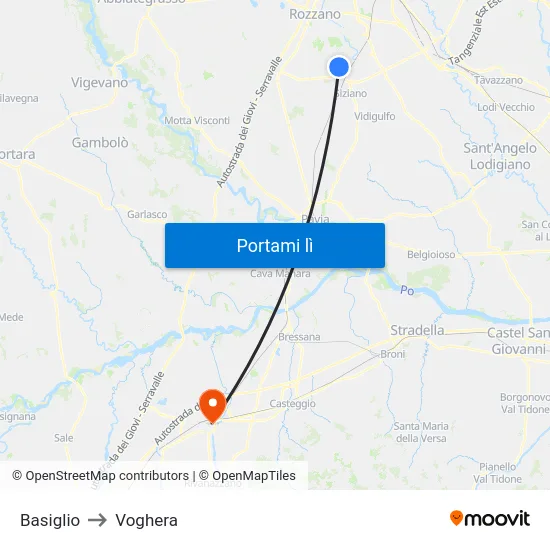 Basiglio to Voghera map