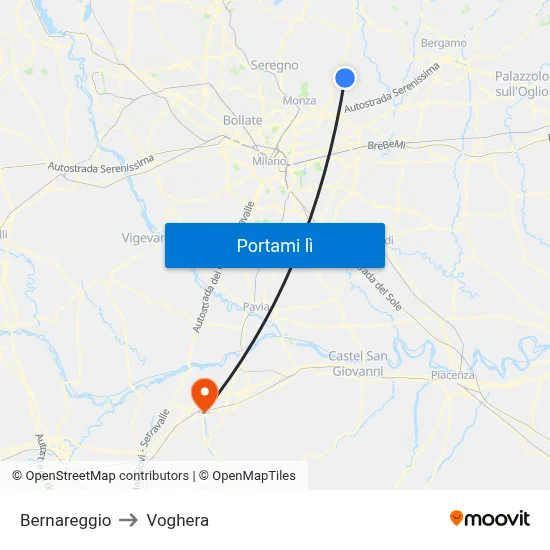 Bernareggio to Voghera map