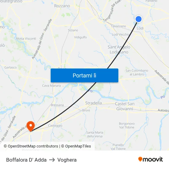 Boffalora D' Adda to Voghera map