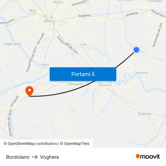 Bordolano to Voghera map