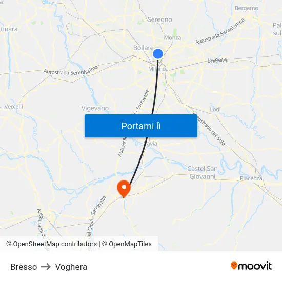 Bresso to Voghera map