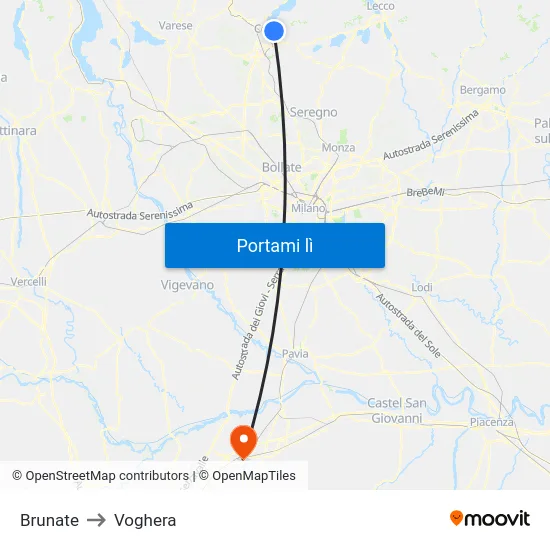 Brunate to Voghera map