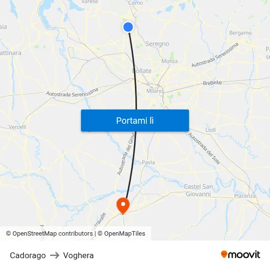 Cadorago to Voghera map